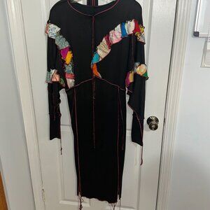 Cache Vintage Long Sleeve Dress With Patchwork & Red Stitching NWT